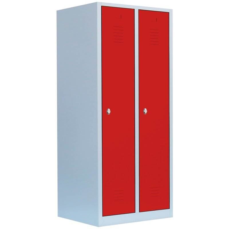 Lüllmann Garderobenschrank 2 Abteile 1800 x 800 x 500 mm lichtgrau mit feuerrot Produktbild Lüllmann Garderobenschrank 2 Abteile 1800 x 800 x 500 mm lichtgrau mit feuerrot