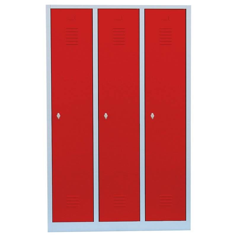 Lüllmann Garderobenschrank 3 Abteile 1800 x 1185 x 500 mm lichtgrau mit feuerrot Produktbild Lüllmann Garderobenschrank 3 Abteile 1800 x 1185 x 500 mm lichtgrau mit feuerrot bild 2