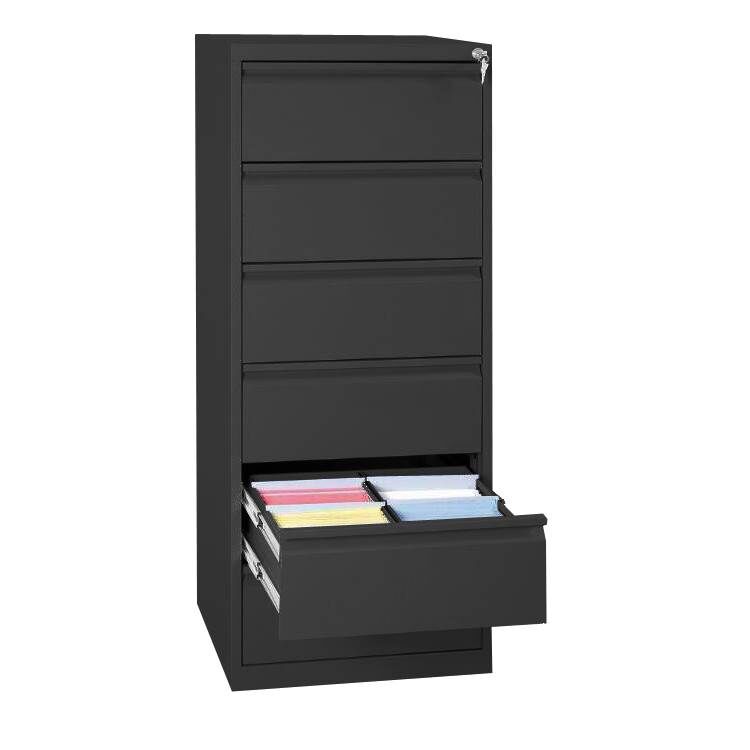 Lüllmann Karteischrank 6 Schubladen zweibahnig 1320 x 530 x 620 mm tiefschwarz Produktbild Lüllmann Karteischrank 6 Schubladen zweibahnig 1320 x 530 x 620 mm tiefschwarz