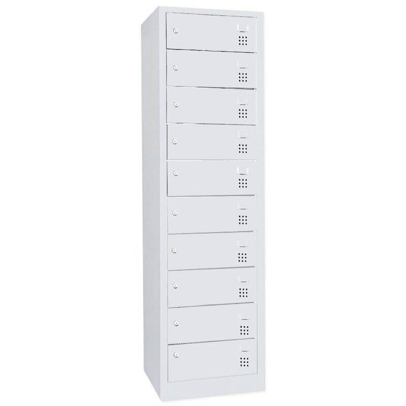 Lüllmann Laptopschrank 10 Fächer 1800 x 500 x 500 mm in lichtgrau Produktbild Lüllmann Laptopschrank 10 Fächer 1800 x 500 x 500 mm in lichtgrau