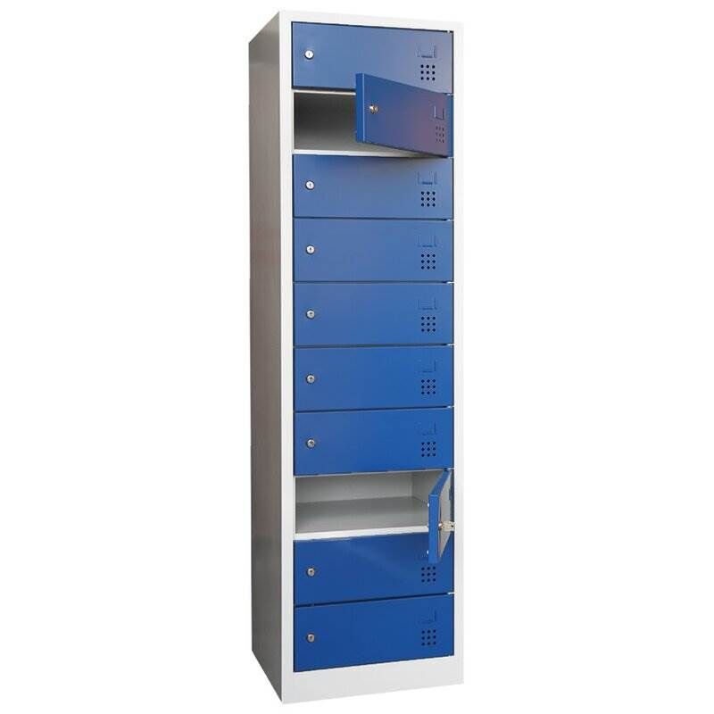 Lüllmann Laptopschrank 10 Fächer 1800 x 500 x 500 mm lichtgrau enzianblau Produktbild Lüllmann Laptopschrank 10 Fächer 1800 x 500 x 500 mm lichtgrau enzianblau bild 2