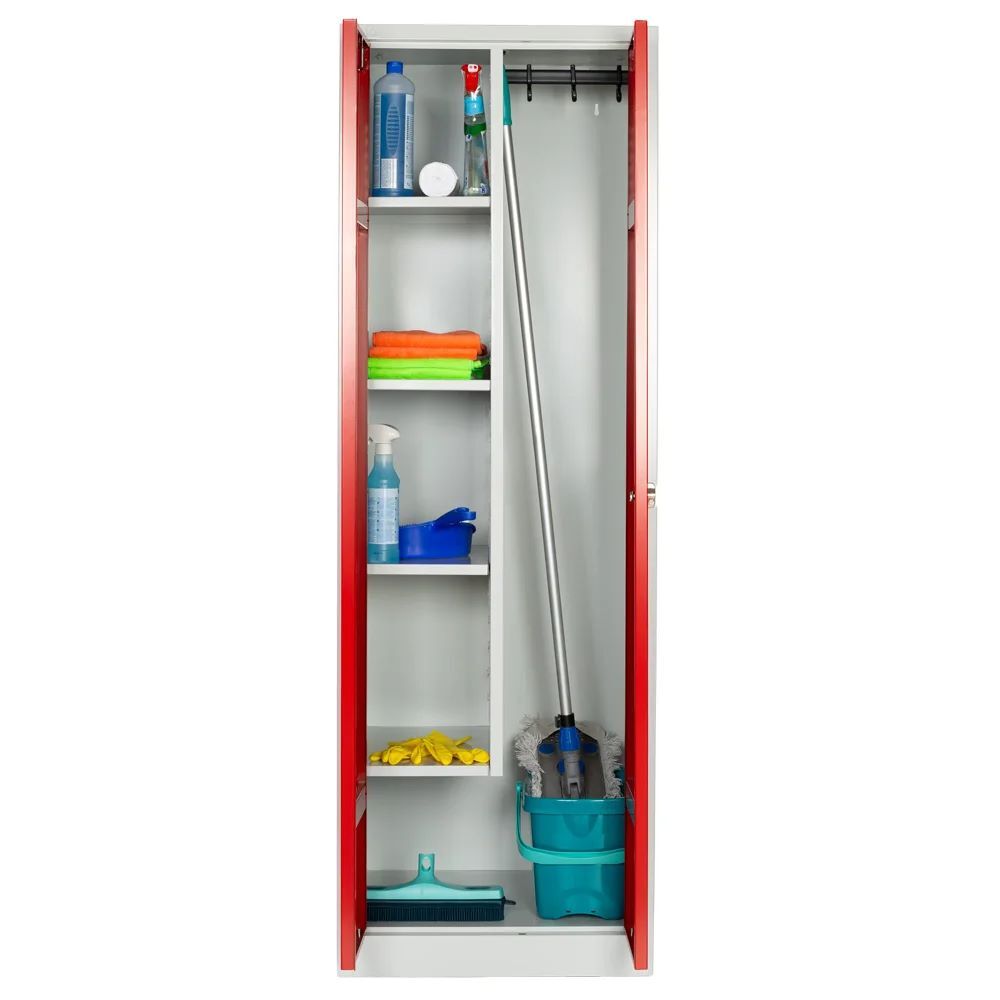Produktbild Lüllmann Geräteschrank Flügeltürenschrank 2 Abteile 1800 x 600 x500 mm lichtgrau feuerrot