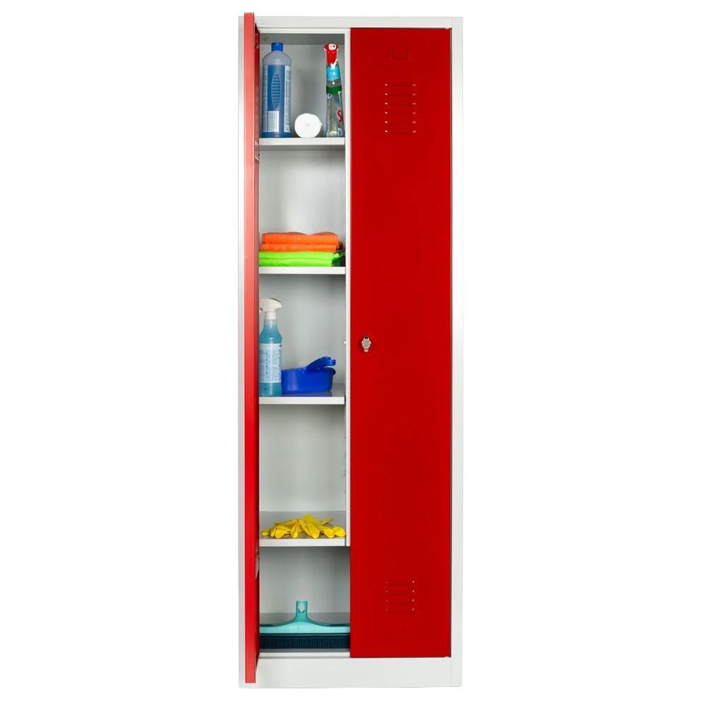 Produktbild Lüllmann® Geräteschrank, 2 Abteile, 1800 x 600 x500 mm, lichtgrau/feuerrot bild 2