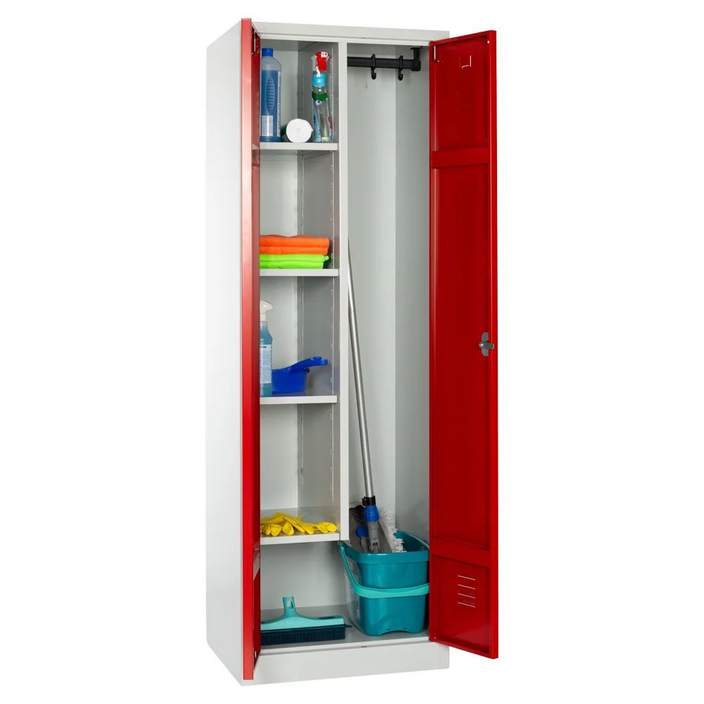 Produktbild Lüllmann® Geräteschrank, 2 Abteile, 1800 x 600 x500 mm, lichtgrau/feuerrot bild 3