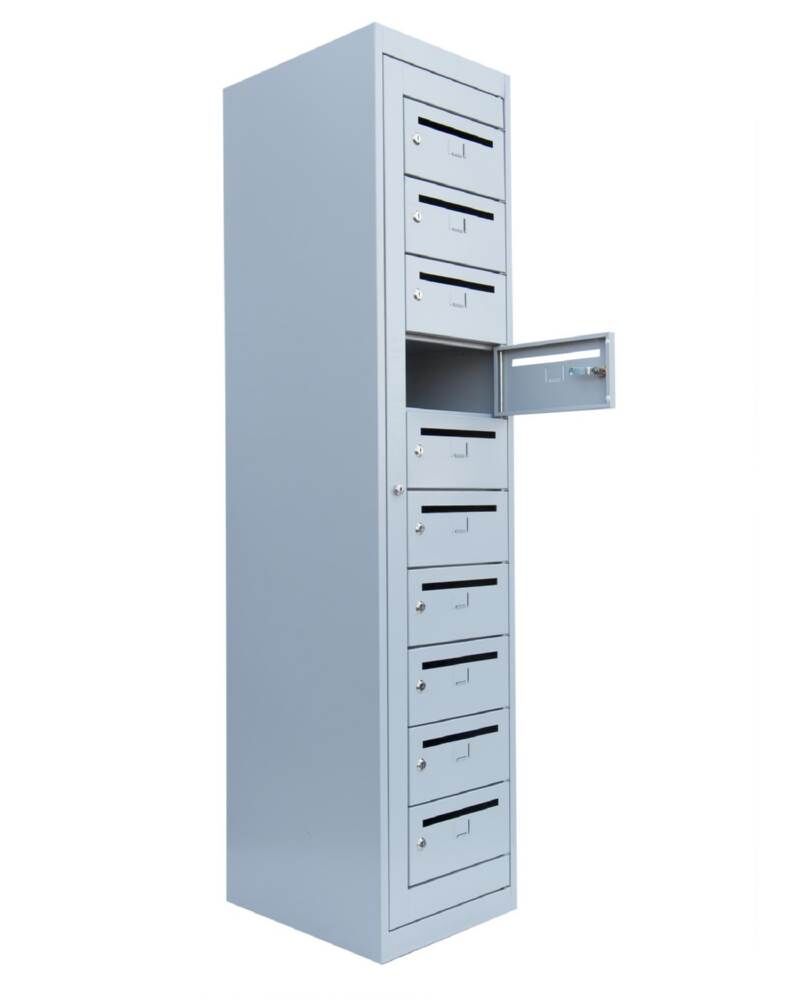 Lüllmann Postverteilerschrank 10 Fächer 1800 x 400 x 500 mm in lichtgrau Produktbild Lüllmann Postverteilerschrank 10 Fächer 1800 x 400 x 500 mm in lichtgrau