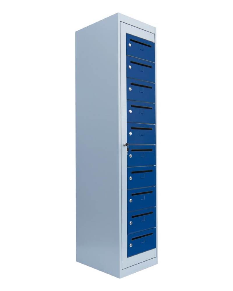 Lüllmann Postverteilerschrank 10 Fächer 1800 x 400 x 500 mm lichtgrau enzianblau Produktbild Lüllmann Postverteilerschrank 10 Fächer 1800 x 400 x 500 mm lichtgrau enzianblau