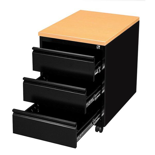 Lüllmann Rollcontainer 3 Schubladen 620 x 460 x 590 mm tiefschwarz buche Produktbild Lüllmann Rollcontainer 3 Schubladen 620 x 460 x 590 mm tiefschwarz buche