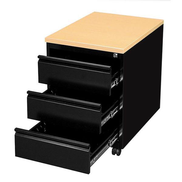 Lüllmann Rollcontainer 3 Schubladen 620 x 460 x 590 mm tiefschwarz ahorn Produktbild Lüllmann Rollcontainer 3 Schubladen 620 x 460 x 590 mm tiefschwarz ahorn