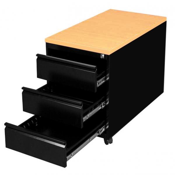Lüllmann Rollcontainer 3 Schubladen 620 x 460 x 790 mm tiefschwarz buche Produktbild Lüllmann Rollcontainer 3 Schubladen 620 x 460 x 790 mm tiefschwarz buche