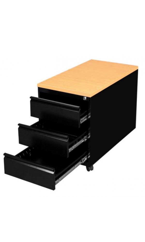 Lüllmann Rollcontainer 3 Schubladen 620 x 460 x 790 mm tiefschwarz buche Produktbild Lüllmann Rollcontainer 3 Schubladen 620 x 460 x 790 mm tiefschwarz buche bild 2