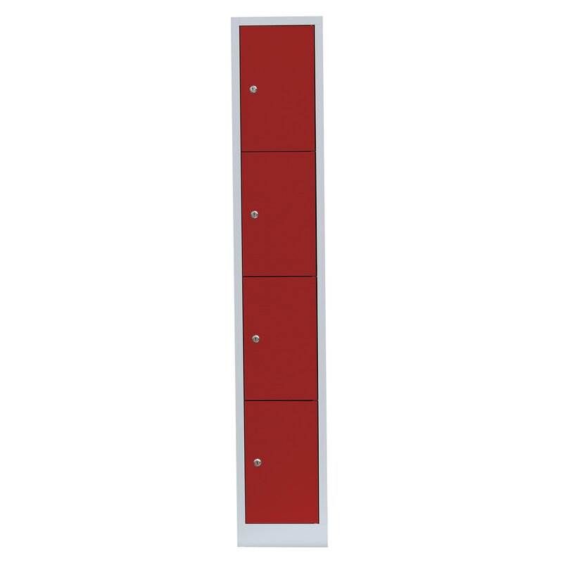 Lüllmann Schließfachschrank 1 Abteil 4 Fächer 1800 x 315 x 500 mm lichtgrau mit feuerrot Produktbild Lüllmann Schließfachschrank 1 Abteil 4 Fächer 1800 x 315 x 500 mm lichtgrau mit feuerrot bild 2