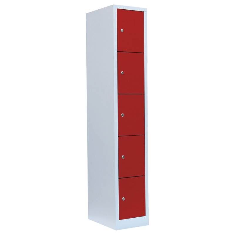 Lüllmann Schließfachschrank 1 Abteil 5 Fächer 1800 x 315 x 500 mm lichtgrau feuerrot Produktbild Lüllmann Schließfachschrank 1 Abteil 5 Fächer 1800 x 315 x 500 mm lichtgrau feuerrot
