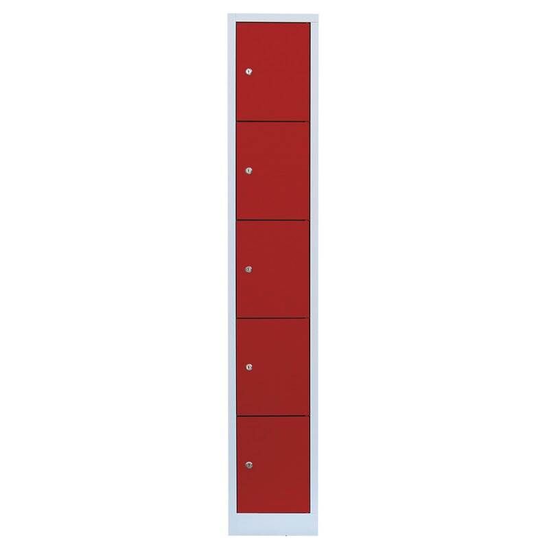 Lüllmann Schließfachschrank 1 Abteil 5 Fächer 1800 x 315 x 500 mm lichtgrau feuerrot Produktbild Lüllmann Schließfachschrank 1 Abteil 5 Fächer 1800 x 315 x 500 mm lichtgrau feuerrot bild 2