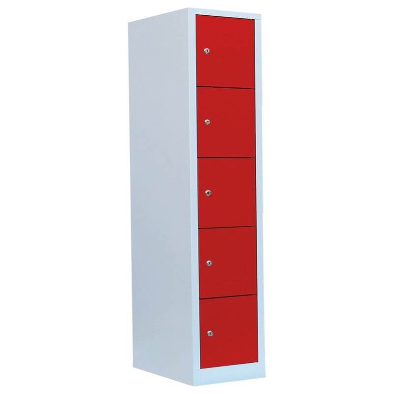 Lüllmann Schließfachschrank 1 Abteil 5 Fächer 1800 x 415 x 500 mm lichtgrau feuerrot Produktbild Lüllmann Schließfachschrank 1 Abteil 5 Fächer 1800 x 415 x 500 mm lichtgrau feuerrot
