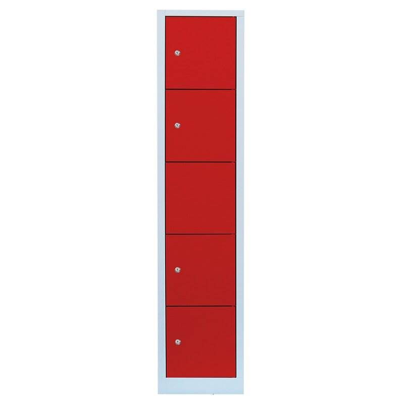 Lüllmann Schließfachschrank 1 Abteil 5 Fächer 1800 x 415 x 500 mm lichtgrau feuerrot Produktbild Lüllmann Schließfachschrank 1 Abteil 5 Fächer 1800 x 415 x 500 mm lichtgrau feuerrot bild 2