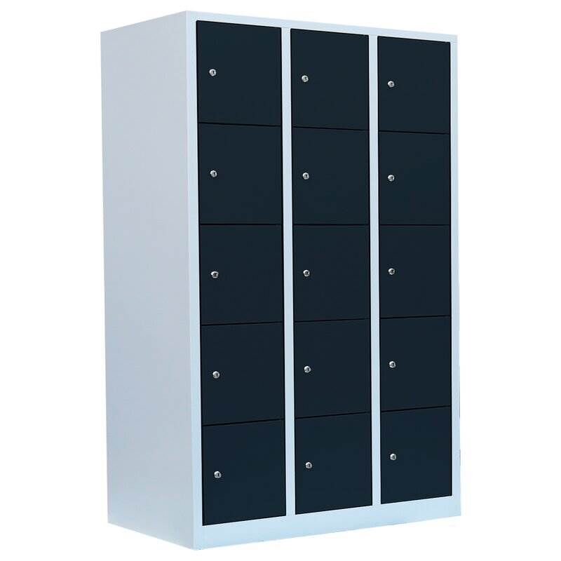 Lüllmann Schließfachschrank 3 Abteile 15 Fächer 1800 x 1185 x 500 mm lichtgrau anthrazit Produktbild Lüllmann Schließfachschrank 3 Abteile 15 Fächer 1800 x 1185 x 500 mm lichtgrau anthrazit