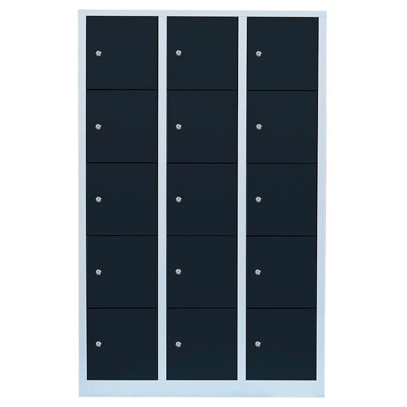 Lüllmann Schließfachschrank 3 Abteile 15 Fächer 1800 x 1185 x 500 mm lichtgrau anthrazit Produktbild Lüllmann Schließfachschrank 3 Abteile 15 Fächer 1800 x 1185 x 500 mm lichtgrau anthrazit bild 2