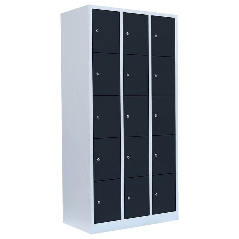 Lüllmann Schließfachschrank 3 Abteile 15 Fächer 1800 x 885 x 500 mm lichtgrau anthrazit Produktbild Lüllmann Schließfachschrank 3 Abteile 15 Fächer 1800 x 885 x 500 mm lichtgrau anthrazit