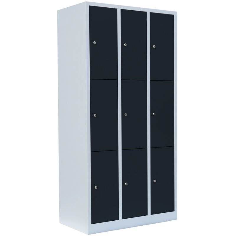 Lüllmann Schließfachschrank 3 Abteile 9 Fächer 1800 x 885 x 500 mm lichtgrau anthrazit Produktbild Lüllmann Schließfachschrank 3 Abteile 9 Fächer 1800 x 885 x 500 mm lichtgrau anthrazit