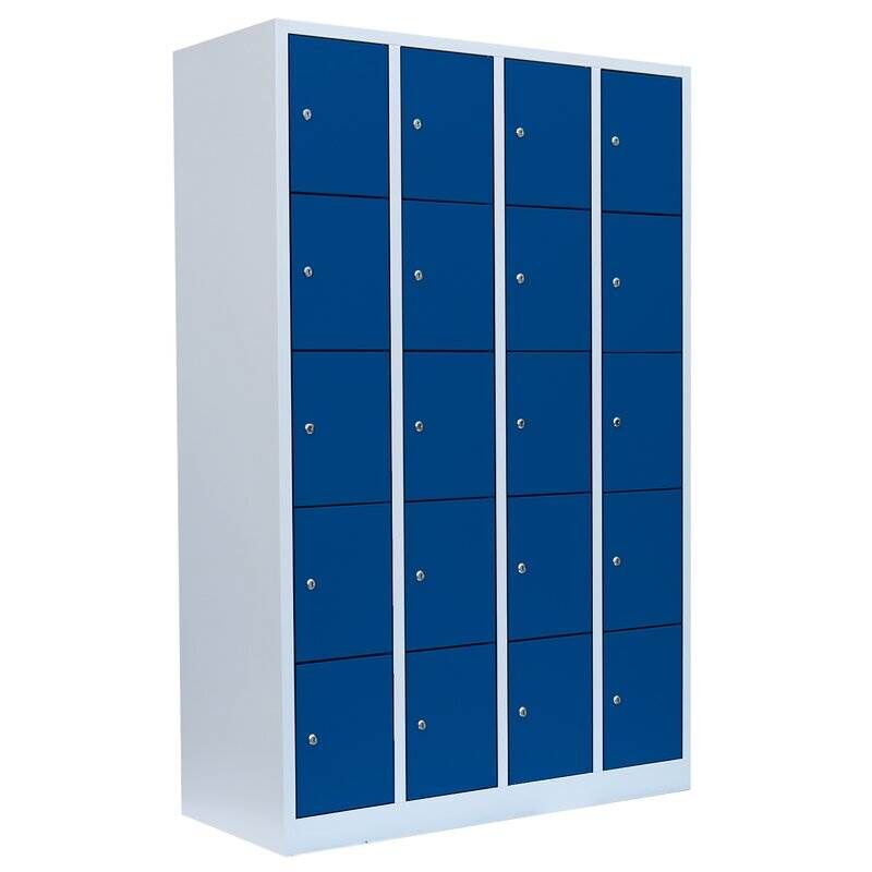 Lüllmann Schließfachschrank 4 Abteile 20 Fächer 1800 x 1170 x 500 mm lichtgrau enzianblau Produktbild Lüllmann Schließfachschrank 4 Abteile 20 Fächer 1800 x 1170 x 500 mm lichtgrau enzianblau
