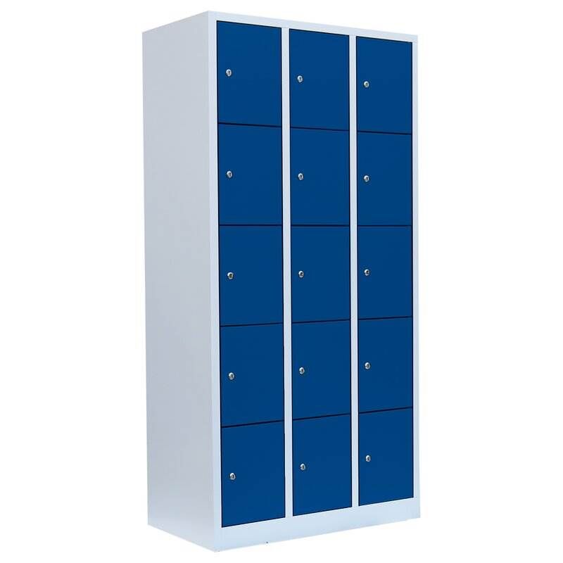 Lüllmann Schließfachschrank 3 Abteile 15 Fächer 1800 x 885 x 500 mm lichtgrau enzianblau Produktbild Lüllmann Schließfachschrank 3 Abteile 15 Fächer 1800 x 885 x 500 mm lichtgrau enzianblau