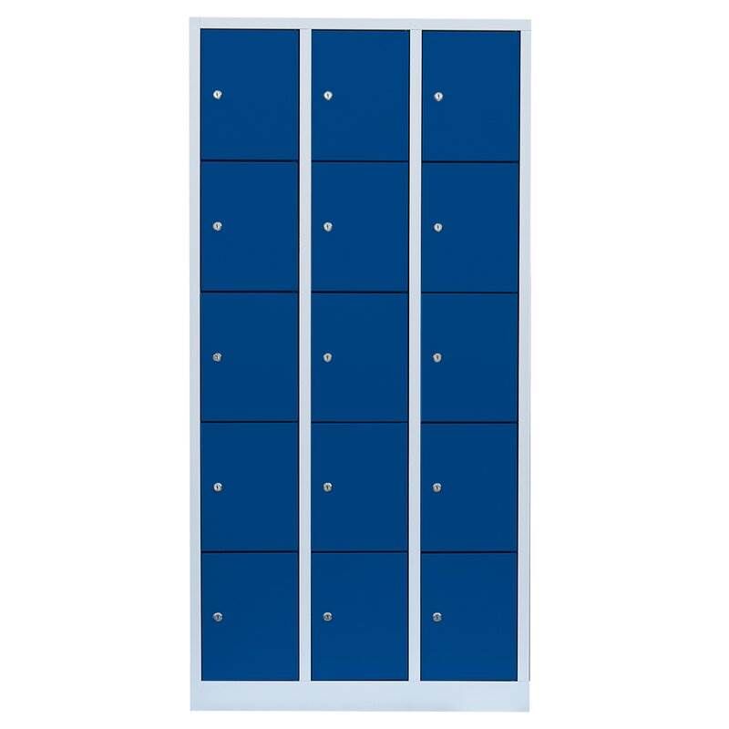 Lüllmann Schließfachschrank 3 Abteile 15 Fächer 1800 x 885 x 500 mm lichtgrau enzianblau Produktbild Lüllmann Schließfachschrank 3 Abteile 15 Fächer 1800 x 885 x 500 mm lichtgrau enzianblau bild 2