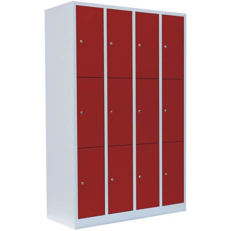 Lüllmann Schließfachschrank 4 Abteile 12 Fächer 1800 x 1170 x 500 mm lichtgrau feuerrot Produktbild Lüllmann Schließfachschrank 4 Abteile 12 Fächer 1800 x 1170 x 500 mm lichtgrau feuerrot