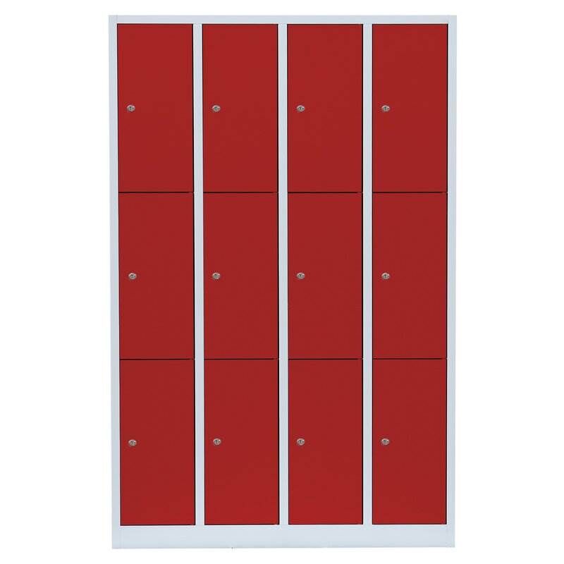 Lüllmann Schließfachschrank 4 Abteile 12 Fächer 1800 x 1170 x 500 mm lichtgrau feuerrot Produktbild Lüllmann Schließfachschrank 4 Abteile 12 Fächer 1800 x 1170 x 500 mm lichtgrau feuerrot bild 2