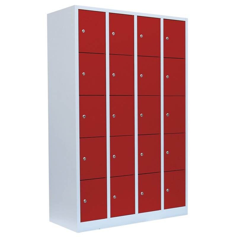 Lüllmann Schließfachschrank 4 Abteile 20 Fächer 1800 x 1170 x 500 mm lichtgrau feuerrot Produktbild Lüllmann Schließfachschrank 4 Abteile 20 Fächer 1800 x 1170 x 500 mm lichtgrau feuerrot
