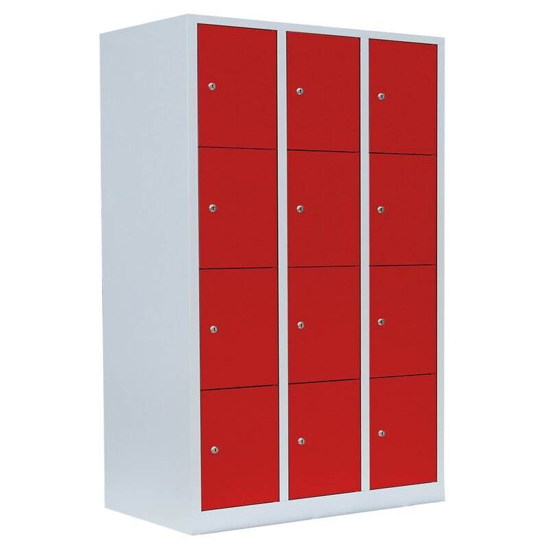 Lüllmann Schließfachschrank 3 Abteile 12 Fächer 1800 x 1185 x 500 mm lichtgrau feuerrot Produktbild Lüllmann Schließfachschrank 3 Abteile 12 Fächer 1800 x 1185 x 500 mm lichtgrau feuerrot