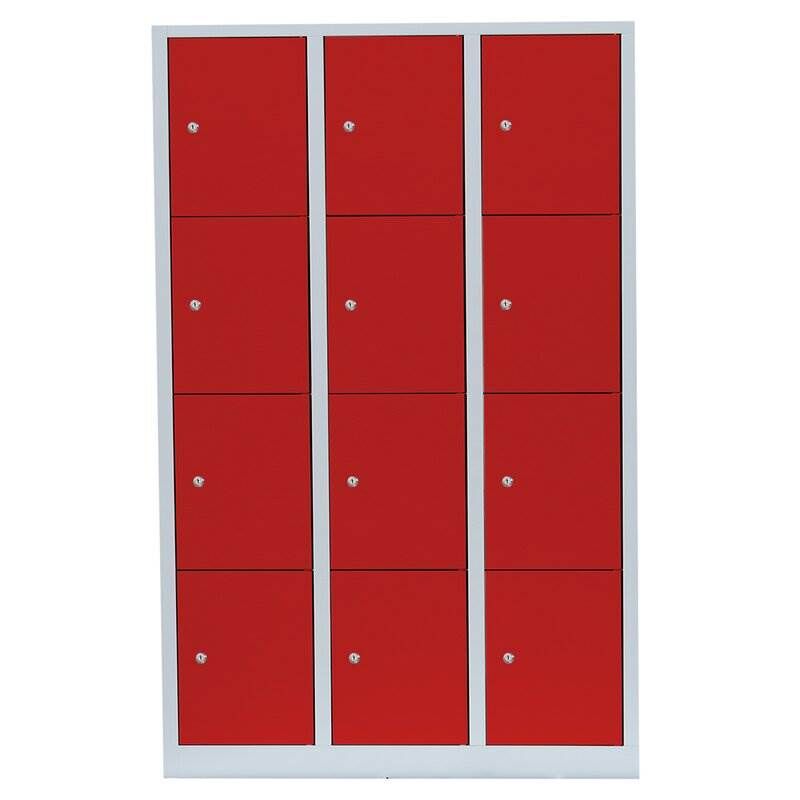 Lüllmann Schließfachschrank 3 Abteile 12 Fächer 1800 x 1185 x 500 mm lichtgrau feuerrot Produktbild Lüllmann Schließfachschrank 3 Abteile 12 Fächer 1800 x 1185 x 500 mm lichtgrau feuerrot bild 2