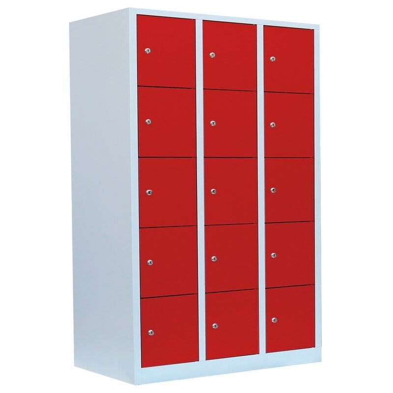 Lüllmann Schließfachschrank 3 Abteile 15 Fächer 1800 x 1185 x 500 mm lichtgrau feuerrot Produktbild Lüllmann Schließfachschrank 3 Abteile 15 Fächer 1800 x 1185 x 500 mm lichtgrau feuerrot