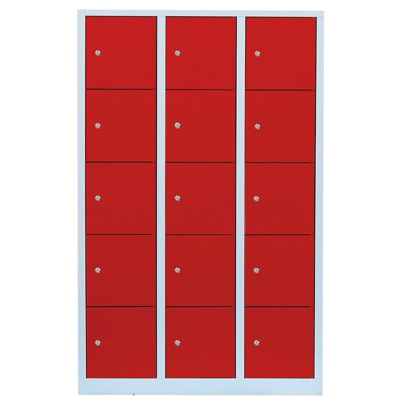 Lüllmann Schließfachschrank 3 Abteile 15 Fächer 1800 x 1185 x 500 mm lichtgrau feuerrot Produktbild Lüllmann Schließfachschrank 3 Abteile 15 Fächer 1800 x 1185 x 500 mm lichtgrau feuerrot bild 2