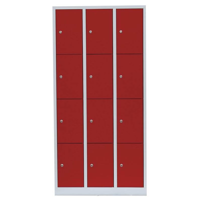 Lüllmann Schließfachschrank 3 Abteile 12 Fächer 1800 x 885 x 500 mm lichtgrau feuerrot Produktbild Lüllmann Schließfachschrank 3 Abteile 12 Fächer 1800 x 885 x 500 mm lichtgrau feuerrot bild 2