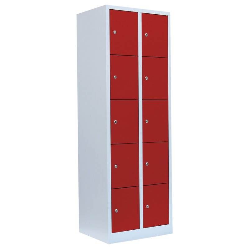 Lüllmann Schließfachschrank 2 Abteile 10 Fächer 1800 x 600 x 500 mm lichtgrau feuerrot Produktbild Lüllmann Schließfachschrank 2 Abteile 10 Fächer 1800 x 600 x 500 mm lichtgrau feuerrot