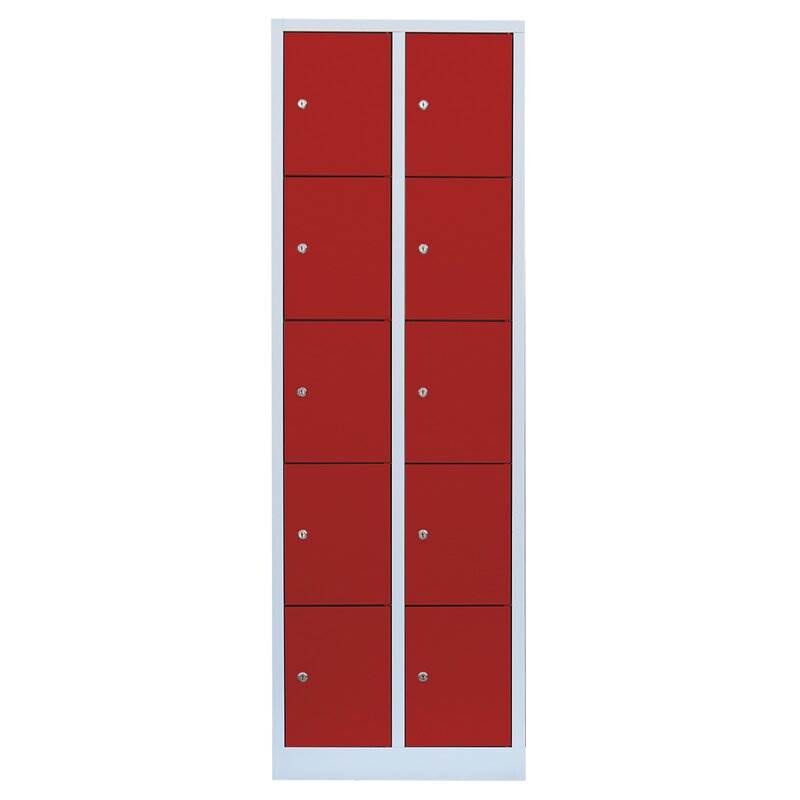Lüllmann Schließfachschrank 2 Abteile 10 Fächer 1800 x 600 x 500 mm lichtgrau feuerrot Produktbild Lüllmann Schließfachschrank 2 Abteile 10 Fächer 1800 x 600 x 500 mm lichtgrau feuerrot bild 2