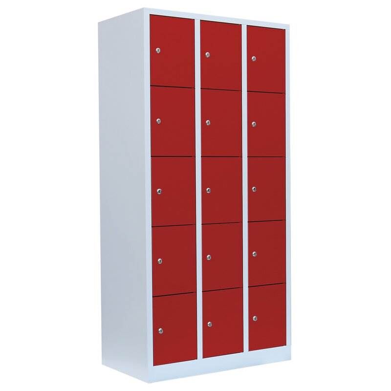 Lüllmann Schließfachschrank 3 Abteile 15 Fächer 1800 x 885 x 500 mm lichtgrau feuerrot Produktbild Lüllmann Schließfachschrank 3 Abteile 15 Fächer 1800 x 885 x 500 mm lichtgrau feuerrot