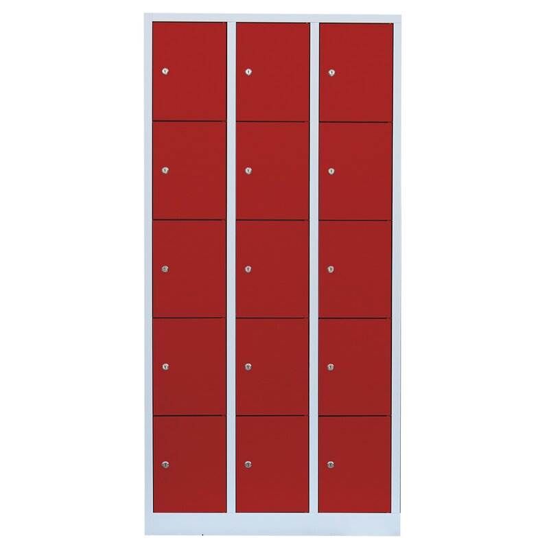 Lüllmann Schließfachschrank 3 Abteile 15 Fächer 1800 x 885 x 500 mm lichtgrau feuerrot Produktbild Lüllmann Schließfachschrank 3 Abteile 15 Fächer 1800 x 885 x 500 mm lichtgrau feuerrot bild 2