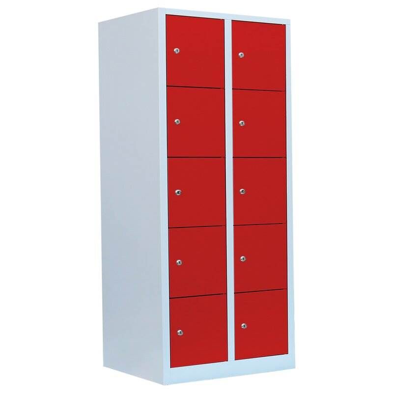 Lüllmann Schließfachschrank 2 Abteile 10 Fächer 1800 x 800 x 500 mm lichtgrau feuerrot Produktbild Lüllmann Schließfachschrank 2 Abteile 10 Fächer 1800 x 800 x 500 mm lichtgrau feuerrot