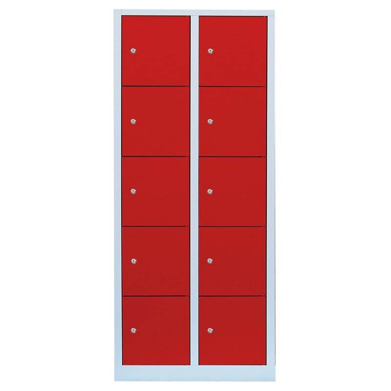 Lüllmann Schließfachschrank 2 Abteile 10 Fächer 1800 x 800 x 500 mm lichtgrau feuerrot Produktbild Lüllmann Schließfachschrank 2 Abteile 10 Fächer 1800 x 800 x 500 mm lichtgrau feuerrot bild 2