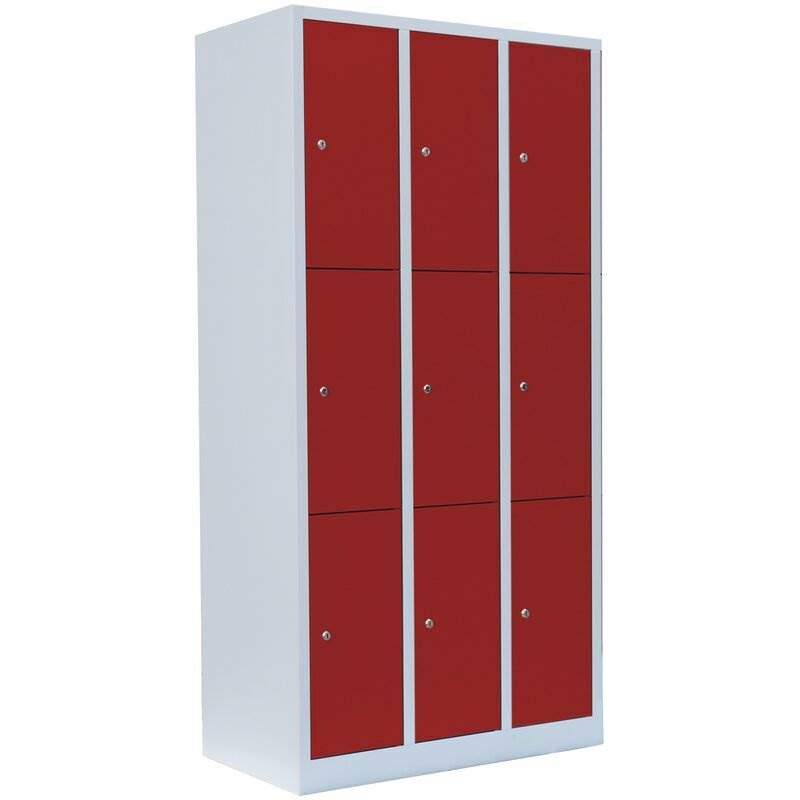 Lüllmann Schließfachschrank 3 Abteile 9 Fächer 1800 x 885 x 500 mm lichtgrau feuerrot Produktbild Lüllmann Schließfachschrank 3 Abteile 9 Fächer 1800 x 885 x 500 mm lichtgrau feuerrot