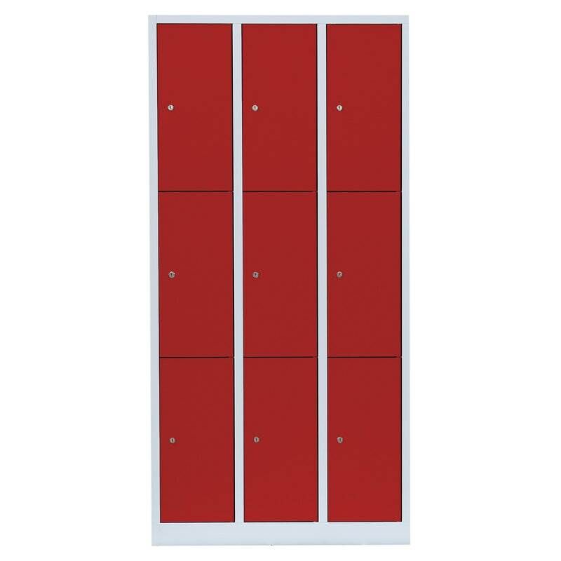 Lüllmann Schließfachschrank 3 Abteile 9 Fächer 1800 x 885 x 500 mm lichtgrau feuerrot Produktbild Lüllmann Schließfachschrank 3 Abteile 9 Fächer 1800 x 885 x 500 mm lichtgrau feuerrot bild 2