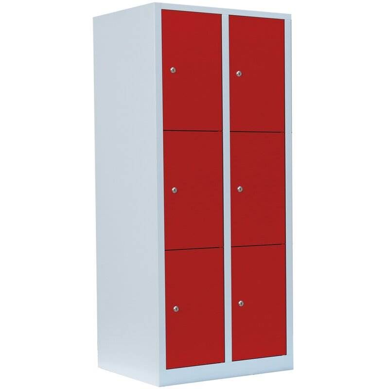 Lüllmann Schließfachschrank 2 Abteile 6 Fächer 1800 x 800 x 500 mm lichtgrau feuerrot Produktbild Lüllmann Schließfachschrank 2 Abteile 6 Fächer 1800 x 800 x 500 mm lichtgrau feuerrot