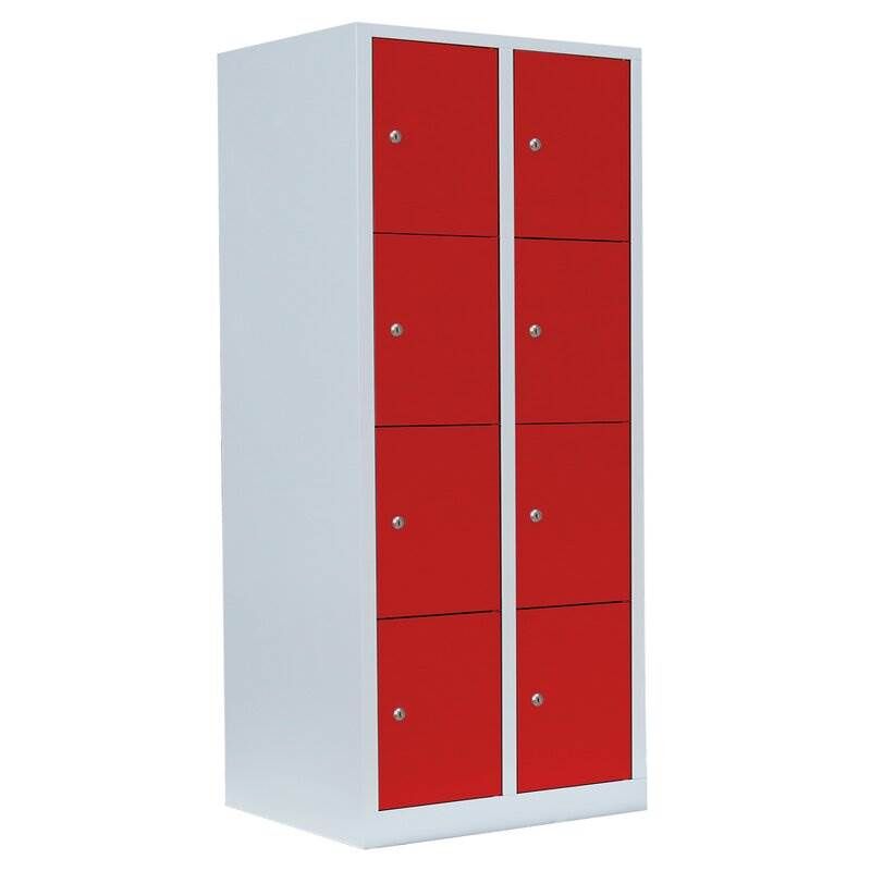 Lüllmann Schließfachschrank 2 Abteile 8 Fächer 1800 x 800 x 500 mm lichtgrau feuerrot Produktbild Lüllmann Schließfachschrank 2 Abteile 8 Fächer 1800 x 800 x 500 mm lichtgrau feuerrot