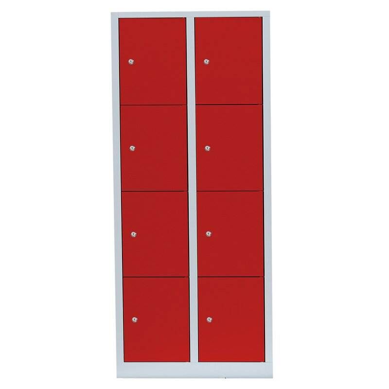 Lüllmann Schließfachschrank 2 Abteile 8 Fächer 1800 x 800 x 500 mm lichtgrau feuerrot Produktbild Lüllmann Schließfachschrank 2 Abteile 8 Fächer 1800 x 800 x 500 mm lichtgrau feuerrot bild 2