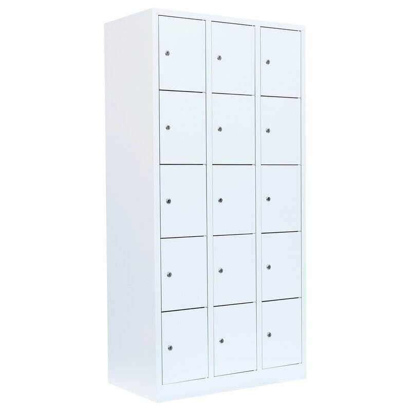 Lüllmann Schließfachschrank 3 Abteile 15 Fächer 1800 x 885 x 500 mm in signalweiß Produktbild Lüllmann Schließfachschrank 3 Abteile 15 Fächer 1800 x 885 x 500 mm in signalweiß