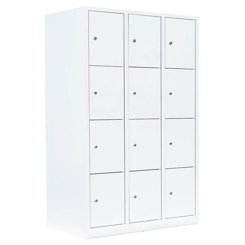 Lüllmann Schließfachschrank 3 Abteile 12 Fächer 1800 x 1185 x 500 mm in signalweiß Produktbild Lüllmann Schließfachschrank 3 Abteile 12 Fächer 1800 x 1185 x 500 mm in signalweiß