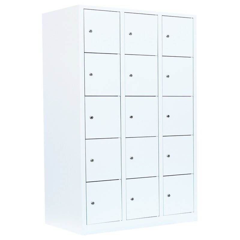 Lüllmann Schließfachschrank 3 Abteile 15 Fächer 1800 x 1185 x 500 mm in signalweiß Produktbild Lüllmann Schließfachschrank 3 Abteile 15 Fächer 1800 x 1185 x 500 mm in signalweiß