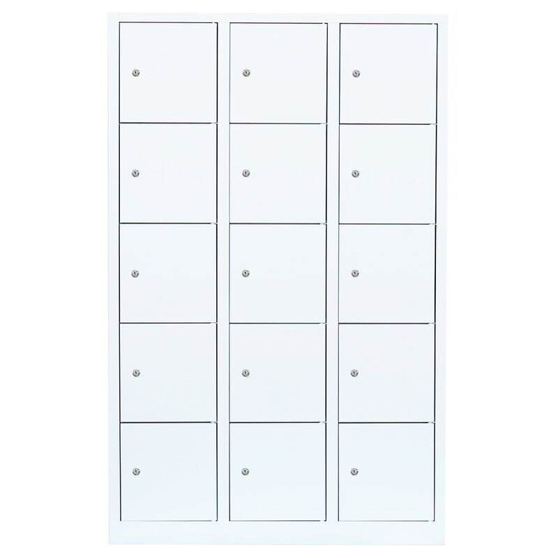 Lüllmann Schließfachschrank 3 Abteile 15 Fächer 1800 x 1185 x 500 mm in signalweiß Produktbild Lüllmann Schließfachschrank 3 Abteile 15 Fächer 1800 x 1185 x 500 mm in signalweiß bild 2