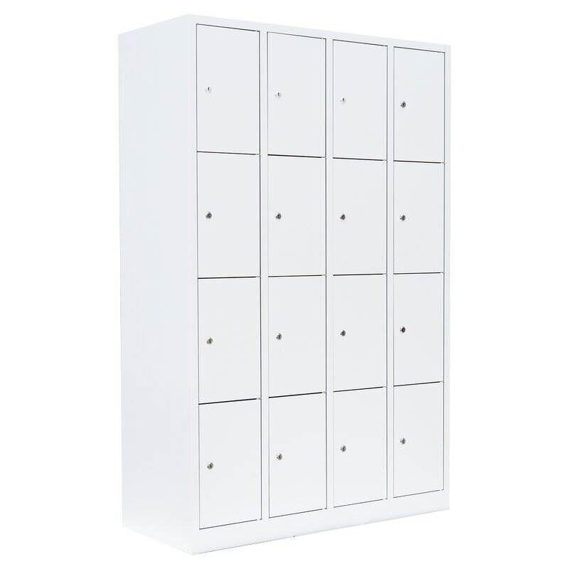 Lüllmann Schließfachschrank 4 Abteile 16 Fächern 1800 x 1170 x 500 mm signalweiß Produktbild Lüllmann Schließfachschrank 4 Abteile 16 Fächern 1800 x 1170 x 500 mm signalweiß